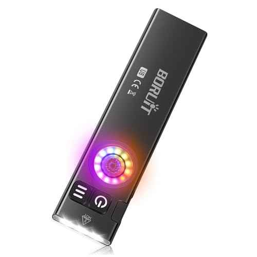 BORUIT U8 Small Flat EDC Flashlight,650 Lumens USB-C Rechargeable Pocket Flash Light with White, Yellow & RGB LEDs, IP67 Waterproof, Magnetic Tail & Clip for Camping, Hiking, Emergencies