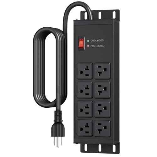 JUNNUJ Heavy Duty 20 Amp Surge Protector 4800J, Garage Metal 8 Outlets 12 Gauge, High Amp 5-15P Adapter Shop 6-20R T-Slot Industrial Outlet, 25 FT Extension Cord Commercial for Appliance