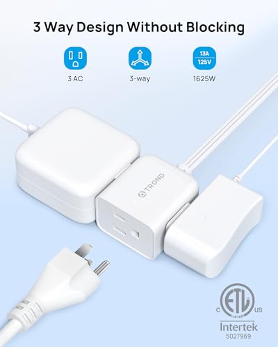 TROND 6ft Rightward Flat Plug Extension Cord White for Tight Spaces
