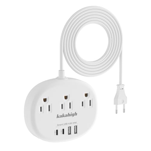 Kakahigh European Travel Plug Adapter with Extension Cord & USB Ports - Model 771-EU