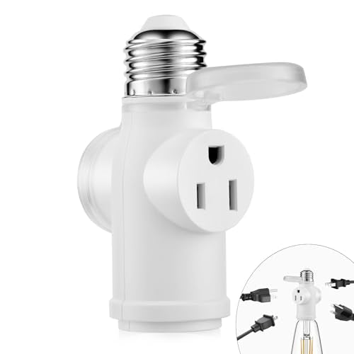 Onite 2-Pack White Light Socket Outlet Adapter - E26 to 3-Prong Outlet with Bulb Socket, Dust Cover, Indoor & Outdoor Use