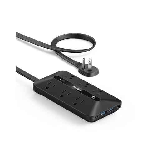 Anker 300J Flat Plug 10-in-1 Ultra Thin Power Strip with 6 AC, 2 USB-A & 2 USB-C Ports, Extension Cord, Desk Charging Station for Home, Office, College, Dorm, 5 Feet, Black