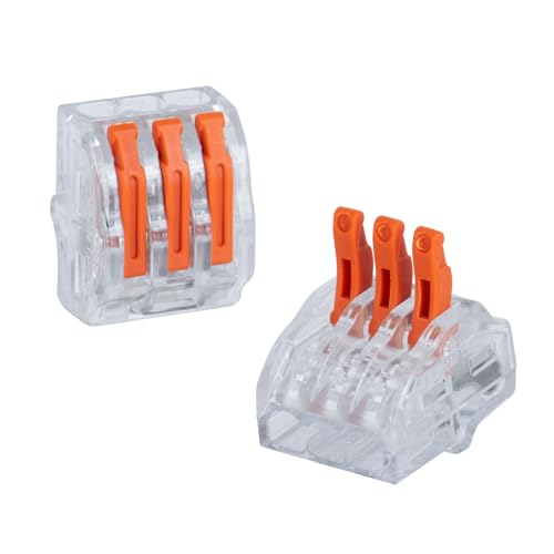 Lever Wire Connectors 50PCS 3-Port 28-12 AWG Reusable Electrical Nuts