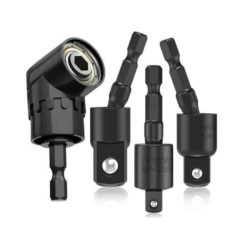Bates- Flexible Drill Bit Extension Set with Right Angle Drill Attachment, 4 pcs, 360¡Æ Rotatable 1/2" 1/4" 3/8" Impact Socket Adapter Set, 105 Degree Right Angle Drill Adapter