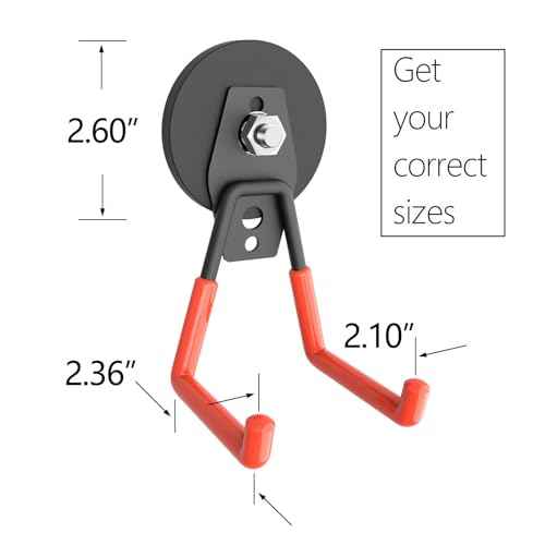 Garage Magnet Hooks, Heavy Duty Magnetic Hooks Tool Hangers for Garage Workshop Magnetic Metal Wall Hook Hangers with Anti-Slip Coating for Ladders, Garden Tools, Bulky Items (4 Pack)
