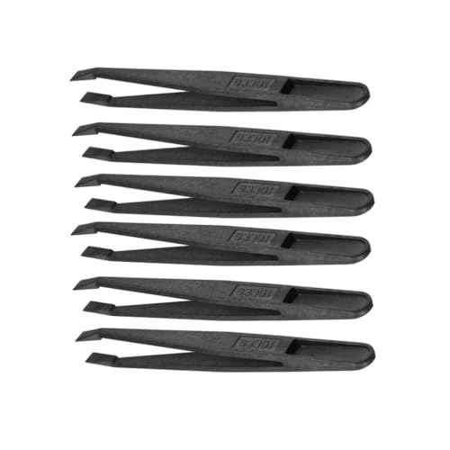 Black Plastic Slant Flat Tip Anti-static Tweezers 4.7 Inch Length 6pcs