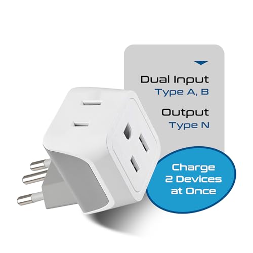 Ceptics Type N Brazil Travel Adapter Plug 3 Pack White Gray Dual Input Compact Safe