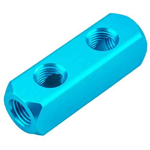 Air Manifold, 2 Way 5 Port Air Compressor Manifold, Aluminum Air Hose Inline Manifold Block Splitter, Pneumatic Manifold Air Distribution Block, NPT 1/4 Inch Supply Port, NPT 1/4 Inch Output Port