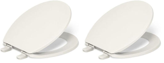 KOHLER 20111-96 Brevia, Slow Close Toilet Seat, Round Toilet Seat, Grip-Tight Bumpers Quick-Attach Hardware, Biscuit (Pack of 2)