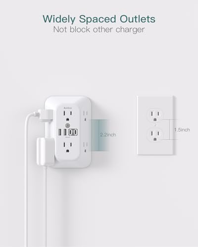 Addtam White Surge Protector Outlet Extender with 6 AC & 4 USB Ports (No PD, 1 Pack)