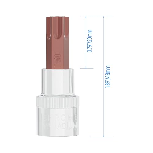 2PCS 3/8" Drive T50 Torx Bit Socket, S2 Steel Bits, Heat Treated CR-V Steel Star Sockets 1.9" Length