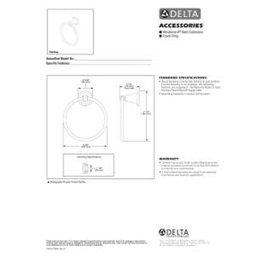 Delta Windemere (1-Pack) Hand Towel Holder Polished Chrome Towel Racks for Bathroom Wall Round Towel Ring Holder for Bath Towel Hanger for Kitchen, Bathroom Accessories 70046