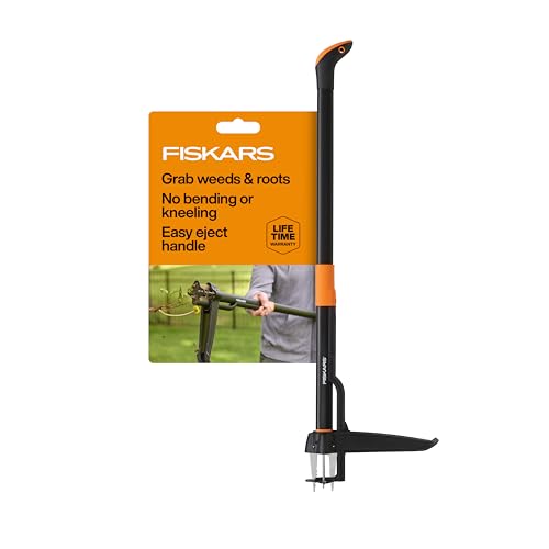 Fiskars Deluxe 4-Claw Stand-Up Weed Puller Tool - Stainless Steel Roots Remover