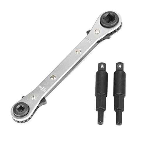 HVAC Service Wrench, Refrigeration Wrench With 2 Pcs HVAC Hexagon Bit Adapter, Premium AC Tools for HVAC, Refrigeration Equipment Repair (3/16¡±, 1/4¡±, 5/16¡±, 3/8¡±)