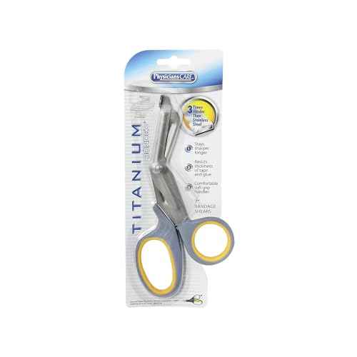 PhysiciansCare by First Aid Only 90292 Bonded Titanium First Aid Bandage Scissors, 7" Bent, Gray/Yellow