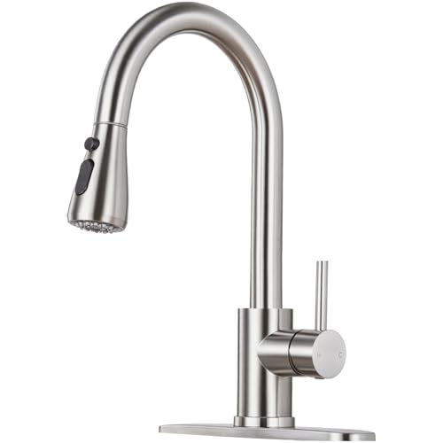 LUFG Brushed Nickel Kitchen Faucet with Pull Down Sprayer & Deck Plate - Classic Finish