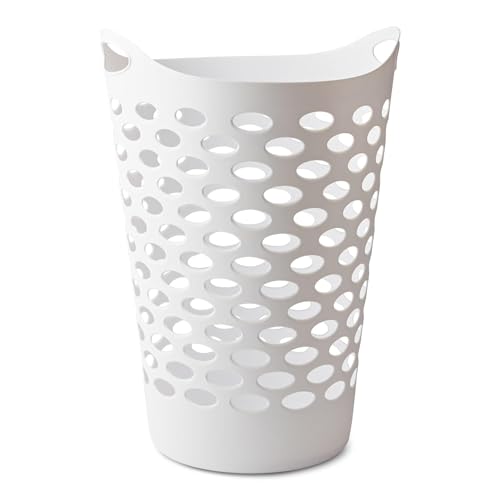 Tall Flex Laundry Basket with Handles – White Plastic Hamper 17.75 x 17.25 x 26 in