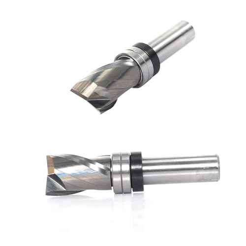 Top Bearing Flush Trim Router Bit 1/2 Inch Shank - Up-Cut 3/4" Cutting Dia, 1- 3/16" Cut Height, Carbide Spiral Pattern Template Flush Cut Router Bit, for Wood Trimming