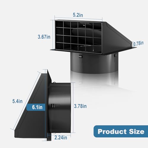 Hon&Guan 4 Inch Dryer Vent Cover with Removable Mesh Black Wall Mount