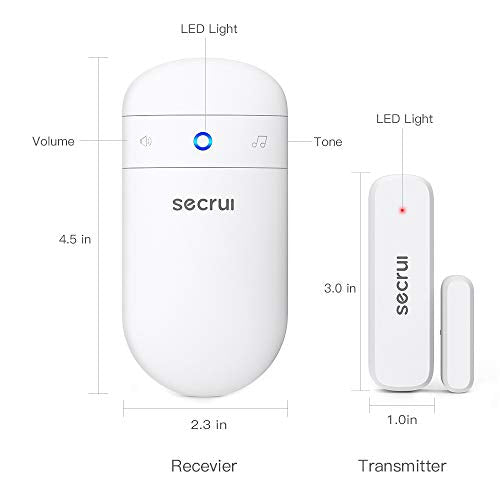 SECRUI Wireless Door Chime System 1 Receiver + 1 Sensor, White - Door Open Alarm for Home & Business