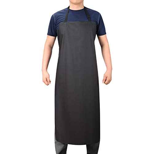 VWELL Vinyl Rubber Waterproof Apron, 41.5''Chemical Resistant Apron for Dishwashing, Lab Work, Butcher, Gardening, Dog Grooming PVC No Pocket