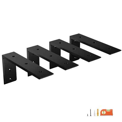4-Pack 8 Inch Countertop Support Brackets, Heavy Duty L Brackets for Quartz/Wood/Laminate/Granite Countertops | 3/8" Thick Metal Steel | Frosted Black Powder Coated