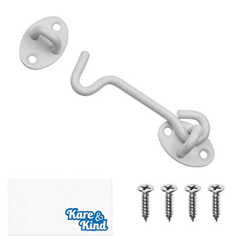 Kare & Kind White 4-Inch Heavy Duty Hook & Eye Latch with Screws - Indoor & Outdoor Use