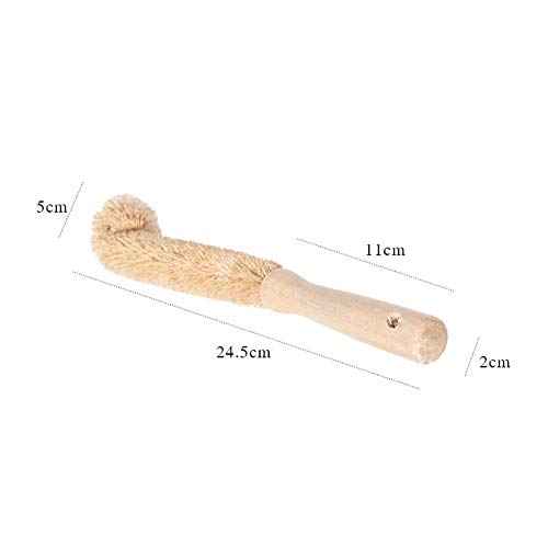 1Pcs Coconut Fibre Brush with Natural Wooden Handle Hangable Kitchen Multifunction Brush Cup Brush Washing Brush for Glass Feeding Bottle Wine Bottle