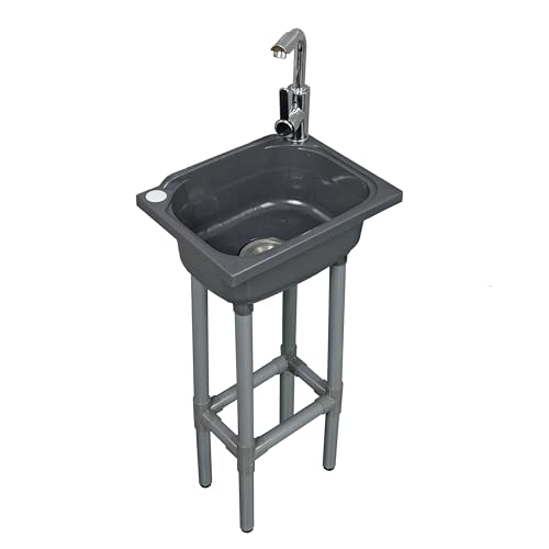 Gray Freestanding Utility Sink with Faucet Hole - Kitchen & Laundry Use