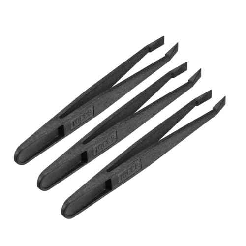 Black Plastic Slant Flat Tip Anti-static Tweezers 4.7 Inch Length 6pcs