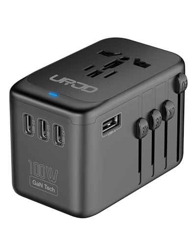 URJD 100W GaN Travel Adapter with 5 USB Ports & 2500W Outlet - Black & White