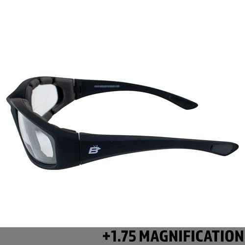 Birdz Eyewear Oriole Bifocal Safety Glasses 2 Pairs Padded Black Frame Clear Smoke Lenses +1.75 Magnification