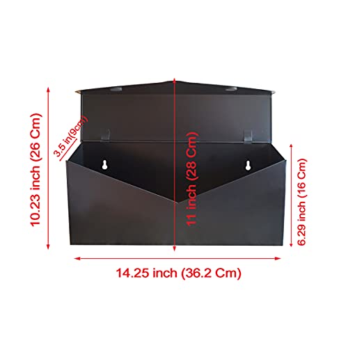 NACH Black Envelope Wall Mount Mailbox, Rust Resistant Metal Mailbox, Black Mailbox Wall Mount, Mailboxes for Outside Wall Mount, Outdoor Mailboxes, Wall Mailbox, 14.1 x 3.5 x 6 Inches, MB-6915BLK