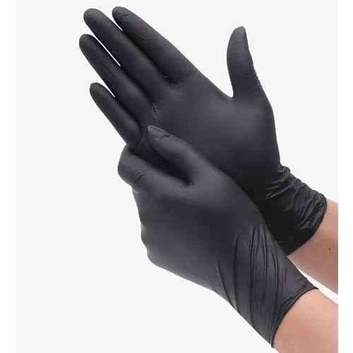 Edith qi Black Nitrile Disposable Gloves Pack of 100, Food Safe, Textured Fingertips, Powder Free Latex Free, Medical Exam Gloves, Medium