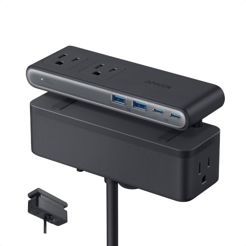 Anker Nano Power Strip Black with Clamp, 70W USB-C Fast Charging & Surge Protection