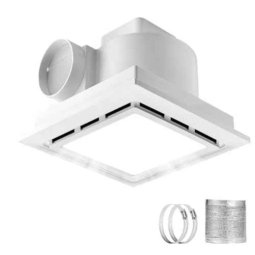 Bathroom Exhaust Fan with Light, 120 CFM Quiet Ventilation Fan with 6200K 12W LED Light 1.0 Sones Low Noise, 4 Inch Duct Quiet Square Ceiling Mount Vent Fan for Shower, Bathroom, Office, Home