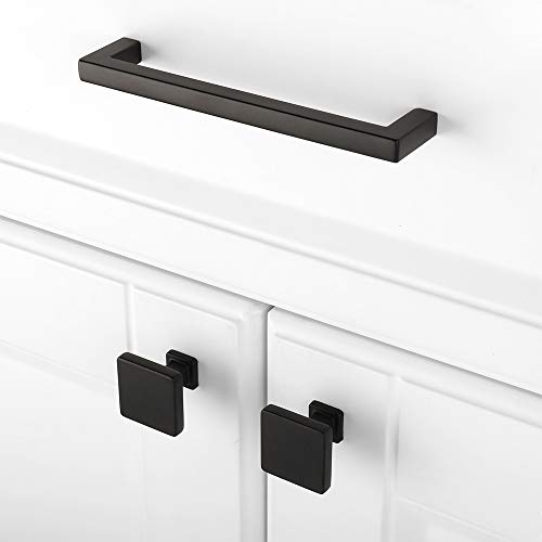 KOOFIZO 10 Pack Matte Black Square Cabinet Knobs - Modern Single Hole Pulls K08