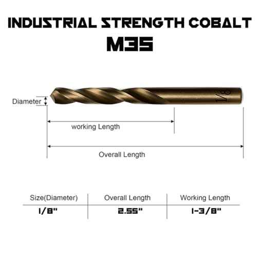 Narwhal 1/8 Inch Cobalt Drill Bits (13 Pack - Industrial Grade M35 Cobalt) 2.55" Length & 135 Degree Split Point for Drilling Into Metal, Hardened & Stainless Steel, Cast Iron, & More!