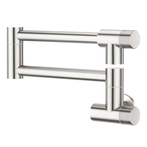 Pot Filler Faucet with Knob Switch, Wall Mount Over Stove Folding Faucet, Single Hole Stainless Steel Kitchen Pot Faucets, Brushed Stainless