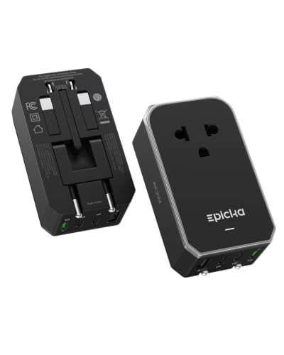 EPICKA 40W Universal Travel Adapter with PD & QC - Black, Model 40