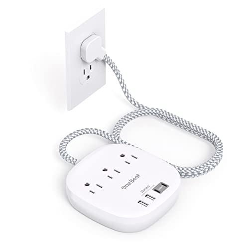 One Beat Travel Power Strip with Flat Plug & 6Ft Braided Cord - White, No Surge, Cruise Ready