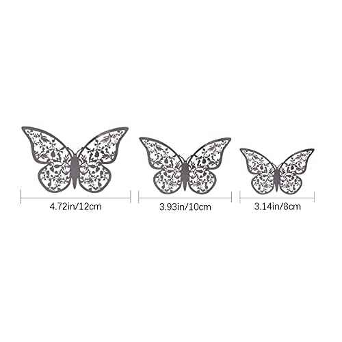 AIEX 24 x 3D Butterfly Ornaments Decorative Removable Vivid Stickers with 3 Different Sizes (Dark Grey)