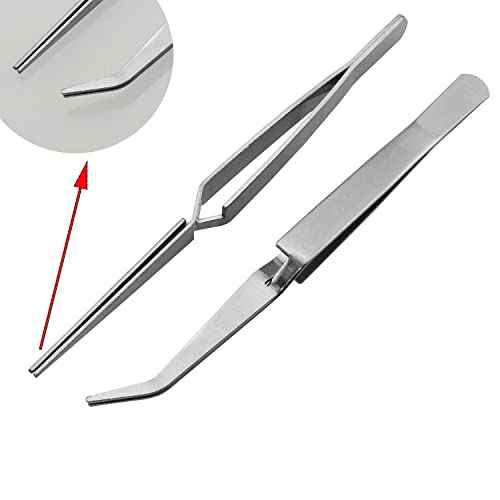 Cross Lock Tweezer 2PCS 125 mm / 4.9 inch Stainless Steel Bent and Straight Tip Cross-Locking Tweezers for Jewelry Making Repair