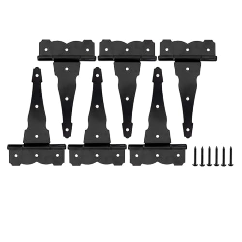 Heavy Duty 8-Inch Black Gate Hinges 6 Pack - Durable T-Style Fence & Door Hardware