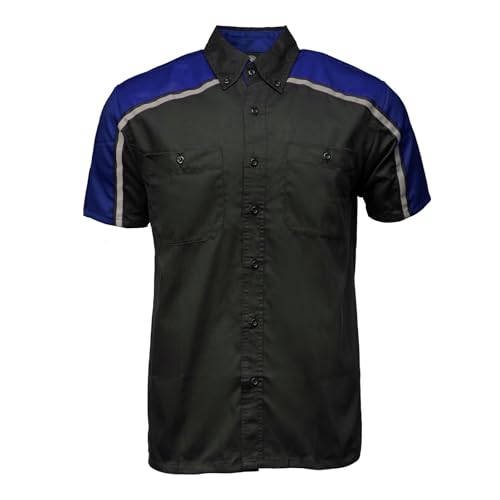 Milwaukee Motorcycle Clothing Co. MDM11602 Men's Black and Blue Button Up Mechanic Shirt w/Reflective Stripe