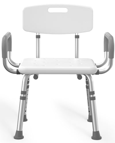 Heavy-Duty Shower Chair with Padded Armrests & Adjustable Height - Support Up to 500lbs