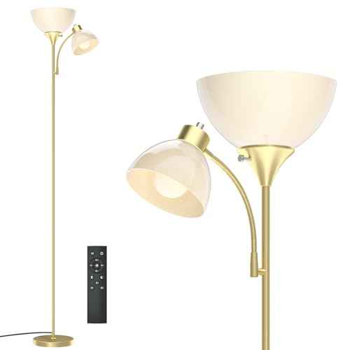 GERGO Led Floor Lamp, Super Bright 11W+7W 2100LM Torchiere Floor Lamps for Living Room, Stepless Adjustable 4 Color Temperatures 3000K-6000K with Remote Control for Bedroom(Golden)