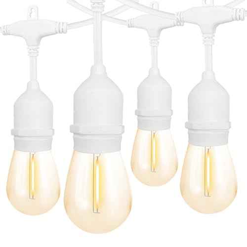 Banord Outdoor String Lights, 48FT Waterproof Patio Lights with 1W Dimmable LED Bulbs, White Hanging String Lights for Outdoor Backyard, Garden, Deck, Porch, Gazebo, Balcony, Camping, Party