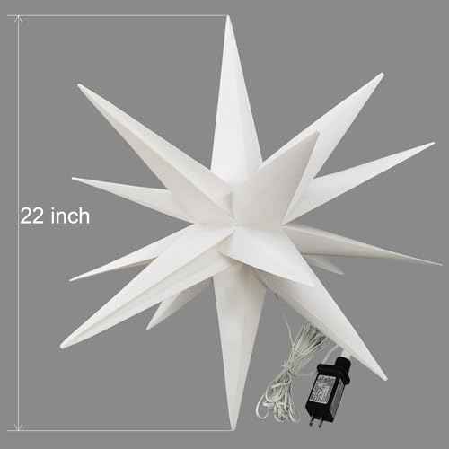 Leejec 22" Moravian Star Light, Easy Assembly, Christmas Decorations, Indoor& Outdoor Hanging, Advent Star, Warm White LED Porch Light with Timer, Wedding & Home Decor