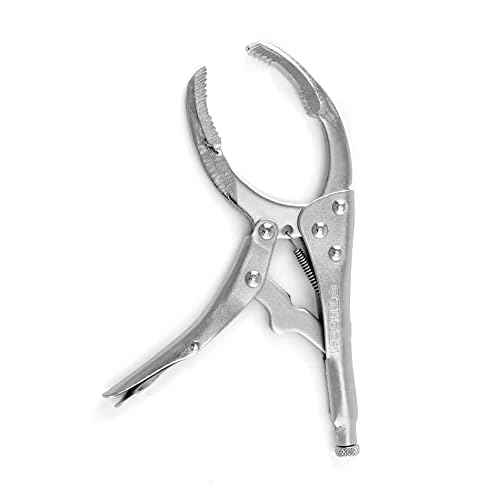 QWORK Locking Grip Oil Filter Wrench Pliers, 9 inch Alloy Steel Remover Wrench Tool, Fits Most Car and Equipment Filters - Heat Treated Carbon Steel with Nickel Plating